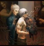  bad_id bad_pixiv_id blindfold dante_(devil_may_cry) devil_may_cry fine_art_parody flower incest male_focus mona_lisa multiple_boys parody shirtless siblings slgny st_john_the_baptist_(painting) twincest twins vergil white_hair yaoi 