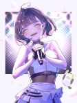  1girl absurdres ahoge bare_shoulders black_gloves black_hair colored_inner_hair commentary_request dated fingerless_gloves gloves highres holding holding_microphone kirisaki_nuko looking_at_viewer microphone multicolored_hair onigiri_(sakuraba_una) parerdemia_gakuen pink_hair sailor_collar sakuraba_una shirt short_hair signature skirt solo textless_version two-handed virtual_youtuber white_sailor_collar white_shirt white_skirt yellow_eyes 