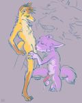  anthro balls canine cum cum_in_mouth cum_inside duo erection fellatio fennec fox fur gay kaputotter knot male mammal nude oral oral_sex penis plain_background purple purple_fur sex tongue 