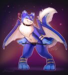 3_fingers 3_toes anthro bedroom_eyes belly biped black_clothing black_panties black_underwear blue_arms blue_body blue_fur blue_markings blush bodily_fluids bottomless choker clothed clothing clothing_pull collar countershade_torso countershading digitigrade dragon english_text feet fingers fluffy fluffy_tail front_view fur furred_dragon furred_scalie furry_tail gloves_(marking) head_markings heart_symbol hi_res horn jewelry leaning leaning_backward leg_markings looking_at_viewer male markings membrane_(anatomy) membranous_wings midriff mika_(mikapoofs) mikapoofs motion_lines multi_ear multicolored_body multicolored_fur mythological_creature mythological_scalie mythology narrowed_eyes navel neck_tuft necklace nude panties panty_pull pawpads paws pinup pointy_ears pose scalie seductive simple_background slim smile socks_(marking) solo standing striped_markings stripes symbol tail tail_fluff tail_tuft tapering_tail teeth text thick_tail toes topless tuft two_tone_body two_tone_fur two_tone_tail two_tone_wings underwear underwear_pull undressing white_belly white_body white_fur white_horn wide_hips wings yellow_eyes yellow_markings yellow_pawpads yellow_stripes