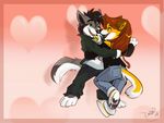  anthro bell black_hair black_nose brown_hair canine couple dancing female hair hug long_hair looking_at_each_other love male romantic silverdeni tail wolf 