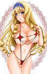  bad_id bad_pixiv_id blonde_hair blue_eyes blush breasts cecilia_alcott hairband infinite_stratos kasumi_seiki large_breasts long_hair navel nipple_slip nipples open_mouth solo swimsuit 