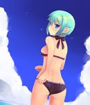  ass bikini blue_eyes blue_hair blush butt_crack cloud day from_behind hair_ornament kaitou_tenshi_twin_angel looking_back nine_violet shin_(new) short_hair sky solo swimsuit twin_angel 