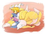  breasts canine female fox hat hi_res kitsune licking looking_at_viewer lying mammal multiple_tails powderkona ran_yakumo solo suggestive tail tongue tongue_out touhou 