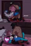 2:3 absurd_res anthro bed bedroom blue_body bodily_fluids comic cum dragon duo female fur furniture furred_dragon furred_scalie genital_fluids hair hi_res horn human impregnation long_hair long_tail male male/female mammal multicolored_body myceelidos_(zortrex) mythological_creature mythological_scalie mythology nude ovum pink_body pink_hair pinky_(zortrex) scalie sex simple_background size_difference smaller_female sperm_cell tail white_body zortrex