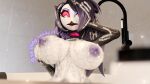 16:9 2026 3d_(artwork) absurd_res anthro areola avian bath bathing bathroom beak big_breasts bird blurred_foreground breasts choker dialogue digital_media_(artwork) english_text eyeshadow feathers female foam glistening glistening_body hair hellaverse helluva_boss hi_res holding_breast huge_breasts inside jewelry long_hair makeup mrs_dexie necklace nipples non-mammal_breasts non-mammal_nipples octavia_(helluva_boss) open_mouth owl particles purple_areola purple_eyeshadow purple_hair purple_nipples red_choker red_jewelry red_necklace red_sclera soap_bubbles solo text tile tile_wall wall_(structure) wet wet_body wet_feathers white_body white_eyes white_feathers widescreen