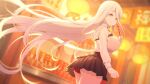  1girl artist_request black_skirt blurry blurry_background breasts chest_strap closed_mouth fee_drese floating_hair food game_asset holding holding_food large_breasts long_hair looking_back muv-luv muv-luv_girls_garden official_art panties pantyshot red_panties shirt skirt solo third-party_source underwear very_long_hair white_shirt 