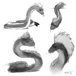 1:1 2026 2_penises absurd_res back_mane black_sclera blush eyebrows feral forked_tongue genitals greyscale hi_res light_belly looking_down male mane monochrome multi_genitalia multi_penis penis reptile scalie sharkinthepark sketch snake solo tongue