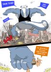 2024 2_panel_comic 5_fingers absurd_res aircraft angry annoyed anthro arm_hair armpit_hair black_clothing black_shirt black_tank_top black_topwear blonde_hair blue_body blue_fur blue_hair body_hair bottomwear bruno_(dudenahuel) building canid canine city city_destruction clothed clothed_anthro clothed_male clothing comic destruction dialogue dudenahuel duo ear_piercing english_text fingers fully_clothed fully_clothed_anthro fully_clothed_male fur grey_bottomwear grey_clothing grey_shorts hair hairy_legs helicopter hi_res leg_hair macro male mammal maned_wolf mephitid multicolored_body multicolored_fur multiple_ear_piercings multiple_scenes nahuel_(dudenahuel) piercing profanity property_damage rampage screaming shirt shorts skunk speech_box stomping tank_top temper_tantrum text topwear unimpressed vehicle white_armpit_hair white_body white_fur yellow_body yellow_fur