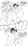 absurd_res anthro balls bathing between_breasts blush bodily_fluids breasts comic dialogue domestic_cat english_text erection felid feline felis female foreskin foreskin_play foreskin_pull genital_fluids genitals group hi_res lagomorph leaking_precum leporid male male/female mammal nipples nude penis precum rabbit tail text throbbing throbbing_penis vulva yvme