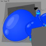 1:1 ambiguous_gender antennae_(anatomy) anthro arthropod bee belly big_antennae big_belly big_tail biped blue_body blue_eyes circle_eyebrows eyebrows floppy_ears glistening glistening_body goo_creature huge_belly huge_tail hymenopteran hyper hyper_belly hyper_pregnancy insect lagomorph leaning leaning_backward leporid mammal neck_tuft pregnant rabbit sea_scope side_view simple_background sitting solo tail toby_(sea_scope) tuft watermark