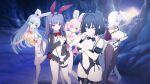  5girls ahoge animal_ear_hairband animal_ears anis_bennett artist_request black_bow black_bowtie black_hair black_jacket black_leotard blue_eyes blue_hair blush bow bowtie breasts breasts_apart carrot_hair_ornament chest_strap cleavage closed_mouth covering_breasts covering_privates detached_collar embarrassed eyepatch fake_animal_ears fee_drese fishnet_pantyhose fishnet_thighhighs fishnets food-themed_hair_ornament game_asset gloves grey_eyes hair_between_eyes hair_bow hair_ornament hairband heart heart_eyepatch highleg highleg_leotard jacket julia_barnes large_breasts leotard liu_cuilan long_hair medium_breasts mole mole_under_mouth multiple_girls muv-luv muv-luv_girls_garden navel neck_ribbon off-shoulder_leotard official_art open_mouth pantyhose piercing pink_bow pink_bowtie pink_hair playboy_bunny pom_pom_(clothes) pom_pom_hair_ornament purple_hair rabbit_ear_hairband rabbit_ears rabbit_tail red_bow red_bowtie red_eyes ribbon shiun_saya short_hair sparkle standing standing_on_one_leg sweatdrop tail thigh_strap thighhighs third-party_source twintails two_side_up very_long_hair white_gloves white_hair white_leotard white_wrist_cuffs wrist_cuffs yellow_ribbon 
