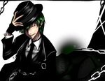  arc_system_works blazblue chains green_hair hat hazama male male_focus necktie simple_background smile tie yuuki_terumi 