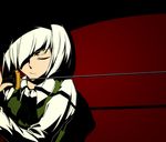  bad_id bad_pixiv_id closed_eyes ex_hien grey_hair hair_over_one_eye katana konpaku_youmu neck_ribbon ribbon shadow short_hair simple_background solo sword touhou weapon 