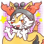 1:1 2023 ambiguous_anthro ambiguous_gender annyui0611 anthro biped blush blush_stickers braixen canid cosplay digital_drawing_(artwork) digital_media_(artwork) dipstick_tail farigiraf food front_view generation_6_pokemon generation_9_pokemon half-length_portrait hi_res japanese_description looking_at_viewer mammal markings nintendo object_in_tail open_mouth open_smile pokemon pokemon_(species) portrait shrimp_(food) simple_background smile snout solo standing tail tail_markings translated_description