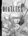  1girl beatless blue_hair flower greyscale leicia looking_at_another looking_away male_focus mecha_musume monochrome official_art open_mouth redjuice snowdrop 