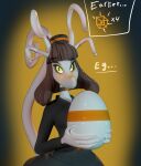 3d_(artwork) alien anthro black_bottomwear black_clothing black_shirt black_skirt black_topwear blush bottomwear brown_hair choker clothing digital_media_(artwork) egg female green_eyes hair head_tendrils hi_res holding_egg holding_object impregnation jewelry long_tail looking_at_viewer necklace ovum shirt siak_no'fethk siakstuff skirt solo sperm_cell spiral_tail tail topwear white_body