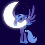  alicorn blue_hair crescent crescent_moon cutie_mark equine female feral friendship_is_magic hair hanging hasbro horn horse lonely long_hair mammal mne-nrg moon my_little_pony night pegacorn pony princess_luna_(mlp) solo stars tears winged_unicorn wings 