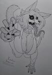 all_fours anthro big_breasts bodily_fluids bone breasts canid canine clothing collar female hi_res jumpsuit kevlar_productions long_tongue looking_at_viewer malo mammal monster prison_uniform reaching_towards_viewer scp-1471-a scp_foundation skull solo sweat tail tongue traditional_media_(artwork)