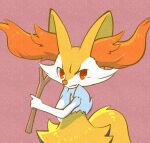 2023 3_fingers :3 ambiguous_anthro ambiguous_gender anthro arm_tuft biped blush blush_lines braixen canid cheek_tuft chest_tuft closed_smile colored digital_drawing_(artwork) digital_media_(artwork) digitigrade dipstick_tail eyelashes facial_tuft fingers fluffy fur generation_6_pokemon half-length_portrait hi_res hip_tuft holding_object holding_stick inner_ear_fluff looking_at_viewer mammal markings momensarada mouth_closed multicolored_body multicolored_fur neck_tuft nintendo nude_ambiguous nude_anthro orange_body orange_fur orange_inner_ear_fluff orange_nose pink_background pointy_ears pokemon pokemon_(species) portrait prick_ears pupils red_eyes shaded shoulder_tuft simple_background smile snout solo standing stick tail tail_markings tapering_snout tuft white_body white_fur white_hands white_sclera yellow_body yellow_ears yellow_fur yellow_tail