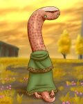 2024 5_toes absurd_res ambiguous_gender anthro barefoot bearyboo biped blush cape capelet cel_shading clothed clothing cloud cloudy_sky colored digital_drawing_(artwork) digital_media_(artwork) earless elden_ring eyelashes fangs feet female_(lore) flower fromsoftware full-length_portrait grass green_cape green_capelet green_clothing green_eyes hi_res kneeling legged_snake line_art long_neck looking_at_viewer looking_back manserpent mole_under_mouth on_ground open_mouth orange_body orange_scales orange_sky outside plant portrait pose pupils rear_view reptile scales scalie shaded short_tail signature sky slit_pupils snake snout solo tail tapering_tail teeth thick_tail toes tree upside_down_head ventral_scales zorayas