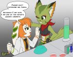 2025 absurd_res accessory anthro basset_hound beaker big_ears biped canid canine canis carol_tea clothing coat colored crop_top digital_drawing_(artwork) digital_media_(artwork) digital_painting_(artwork) domestic_cat domestic_dog duo english_text felid feline felis female freedom_planet fur galaxytrail geminart green_body green_eyes green_fur hair hi_res humor hunting_dog lab_coat laboratory_equipment laboratory_glassware mammal meme midriff milla_basset necktie orange_hair painting_(artwork) pose ruffled_fur ruffling_hair scarf scent_hound scientific_instrument shaded shirt tan_body tan_fur text topwear vial wild_cat