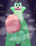 amphibian anthro balls big_penis blush bodily_fluids bow_tie english_text frog genitals glitch_productions gynomorph hi_res huge_penis humanoid hyper hyper_genitalia hyper_penis intersex jax_(tadc) looking_at_viewer looking_down looking_down_at_viewer male musk musky_balls musky_penis penis ribbit_(tadc) rudyz saggy_balls solo sweat sweaty_balls sweaty_genitalia sweaty_penis text the_amazing_digital_circus vein veiny_balls