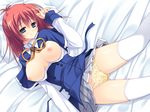  bed breasts game_cg hazumi_rio katahira_haruna love_kiss nipples panties red_hair seifuku thighhighs underwear 