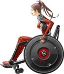  bodysuit brown_eyes brown_hair english guilty_crown long_hair official_art open_mouth ponytail profile redjuice shinomiya_ayase sitting solo wheelchair 