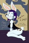  blue_eyes breasts bunny_raven cartoon clothing devanstar female fur hair kneeling lagomorph looking_at_viewer mammal one_eye_closed purple_hair rabbit raven_(teen_titans) solo teen_titans white_fur wink 