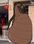 2026 a_chance_encounter anthro apode belly belly_squish big_belly brown_arms brown_belly brown_body brown_neck brown_stripes draconcopode duo hi_res huge_belly human legless male mammal meme naga reptile rumbling_stomach scalie serpentine sign snake squish stripes watermark yauhasart yellow_eyes