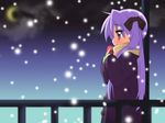 blue_eyes blush hiiragi_kagami long_hair lucky_star present purple_hair snow twintails very_long_hair 