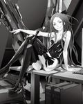  android beatless boots breasts crossed_legs kouka_(beatless) monochrome official_art redjuice sitting small_breasts smile solo thigh_boots thighhighs 