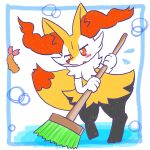 1:1 2022 :o ambiguous_anthro ambiguous_gender annyui0611 anthro biped blush blush_stickers bodily_fluids braixen broom canid cleaning cleaning_tool digital_drawing_(artwork) digital_media_(artwork) digitigrade dipstick_tail featureless_crotch flying_sweatdrops food front_view full-length_portrait generation_6_pokemon hi_res holding_broom holding_cleaning_tool holding_object japanese_description mammal markings nintendo on_one_leg open_mouth pokemon pokemon_(species) portrait shrimp_(food) simple_background snout solo standing sweat sweatdrop tail tail_markings translated_description