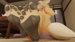 3d_(artwork) 5_toes anthro asian_clothing bodily_fluids canid canine claws clothing digital_media_(artwork) duo east_asian_clothing eyes_closed feet female foot_fetish foot_focus fox furniture hand_on_face heavydino hi_res human humanoid_feet inside japanese_architecture japanese_clothing kimono kimota low-angle_view mammal micro nkra open_mouth pawpads pillow plantigrade sitting smile soles solo_focus sweat sweaty_feet table teapot toe_claws toes window worm's-eye_view