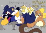 blush dialogue duo emolga feet generation_1_pokemon generation_5_pokemon ghostlylotus hair hi_res lying male nintendo on_back open_mouth open_smile pawpads pokemon pokemon_(species) raichu reclining smile tickling tickling_feet