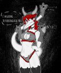 abstract_background absurd_res angry anthro bell bell_collar black_clothing black_legwear black_thigh_highs bra breasts cavemanon_studios cleavage_cutout clenched_teeth clothed clothed_anthro clothed_female clothing collar compsognathid compsognathus cutout dialogue dinosaur english_text fake_horns female frilly frilly_bra frilly_clothing frilly_panties frilly_underwear front_view frown gothgator0 hair hi_res latex latex_clothing latex_legwear latex_thigh_highs legwear long_hair long_tail looking_at_viewer medium_breasts navel non-mammal_breasts non-mammal_navel panties paw_pose portrait pose prehistoric_species profanity puppet puppet_pals red_eyes red_hair reptile restricted_palette saurischian scalie schizo_chan_(snoot_game) skimpy snoot_game solo speech_bubble tail talking_to_viewer teeth text theropod thigh_highs threatening threatening_viewer three-quarter_portrait underwear white_body