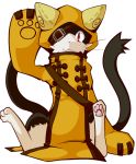  2_tails :3 alpha_channel ambiguous_gender blazblue cat cloak clothing eye_patch eyewear feline feral jubei mammal multi_tail pawpads paws pose shin_(artist) sitting slit_pupils smile solo video_games waving whiskers 