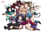  &gt;_&lt; :d animal_ears aria_gakuen_school_uniform bad_id bad_pixiv_id bat_wings black_panties blue_hair brown_hair cat_ears cat_tail closed_eyes fang glasses half_updo hanasaki_tsubomi hand_under_clothes hand_under_shirt harem heartcatch_precure! highres houjou_hibiki houjou_sakura hummy_(suite_precure) jaga_note kurokawa_eren kurumi_erika long_hair minamino_kanade multiple_girls nishijima_waon open_mouth panties precure purple_hair red_hair red_panties seiren_(suite_precure) shirt short_hair side-tie_panties smile suite_precure tail twintails underwear wings xd yuri 