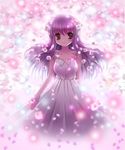  arm_behind_back bare_shoulders blush chocolat collarbone dress flower hair_flower hair_ornament long_hair original purple_eyes purple_hair solo 