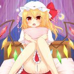  bad_id bad_pixiv_id blonde_hair blush fangs flandre_scarlet pussy red_eyes side_ponytail solo tears touhou translation_request wet wings yuria_(kittyluv) 