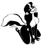 2024 anthro bedroom_eyes black_and_white breasts female fur grin hair hi_res mammal mephitid monochrome narrowed_eyes nipples seductive skunk smile solo tail tegerio whiskers zandar's_saga zandar_skonk