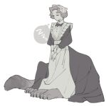 claws clothed clothed_female clothed_taur clothing eyes_closed felid felid_taur feline feline_taur female full-length_portrait humanoid_taur maid_uniform mammal mammal_taur monochrome mullmull paws portrait quadruped simple_background sleeping solo sound_effects tail taur toe_claws uniform vowelless vowelless_sound_effect white_background zzz