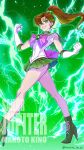  1girl absurdres back_bow bishoujo_senshi_sailor_moon boots bow bowtie brown_hair character_name circlet clenched_teeth commentary_request dj_jdite earrings electricity electrokinesis flexing flower_earrings gloves green_boots green_eyes green_sailor_collar green_skirt hair_bobbles hair_ornament high_heel_boots high_heels highres jewelry kino_makoto lightning long_hair looking_at_viewer miniskirt pink_bow pink_bowtie pleated_skirt sailor_collar sailor_jupiter sailor_senshi_uniform shirt skin_tight skirt smile solo teeth walking white_gloves white_shirt 