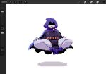 2026 art_program_in_frame big_breasts black_bodysuit black_clothing black_skinsuit bodysuit breasts bulge cloak clothing dc_comics detailed_bulge digital_media_(artwork) emotionless floating footwear front_view grey_body grey_skin gynomorph half_demon hi_res human intersex mammal meditation pixel_(artwork) pixzapix purple_cloak purple_clothing purple_footwear purple_shoes raven_(dc) shadow shadowed_eyes shoes simple_background skinsuit slightly_chubby slightly_chubby_gynomorph slightly_chubby_intersex solo tight_clothing white_background