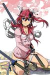  breasts cleavage hyakka_ryouran_samurai_girls red_hair sword weapon yagyuu_juubei_(hyakka_ryouran) 