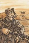  anthro army beret british canine ch-47_chinook desert dog gun hat helicopter male mammal military ranged_weapon scope soldier solo standing uniform weapon zeminor 