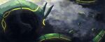 2025 ambiguous_gender claws cloud day detailed_background duo feral generation_3_pokemon green_body hi_res legendary_pokemon long_body markings nintendo open_mouth outside pokemon pokemon_(species) rayquaza sky solo_focus walterblueee yellow_eyes yellow_markings