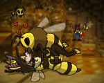 5:4 absurd_res andromorph_(lore) antennae_(anatomy) anthro anthro_on_feral arthropod ash_(metal_fox) bat bee bestiality bestiality_kiss blurred_background blush blush_lines bodily_fluids brown_hair canid canine collar crown english_text eyes_closed feral flying fox group hair headgear heart_symbol hi_res highlights_(coloring) hybrid hymenopteran insect insect_wings kiba_(crescentwolf) lying mammal metal_fox117 microsoft minecraft mojang on_back pickaxe pickaxe_(minecraft) question_mark saliva saliva_on_face text watching_from_afar wings xbox_game_studios
