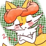 1:1 2023 ambiguous_anthro ambiguous_gender annyui0611 anthro biped blush blush_stickers braixen canid crossed_arms digital_drawing_(artwork) digital_media_(artwork) eyes_closed food front_view generation_6_pokemon half-length_portrait hi_res japanese_description mammal nintendo object_in_tail open_mouth pokemon pokemon_(species) portrait shrimp_(food) simple_background sleeping snout solo sound_effects tail translated_description triangle_mouth vowelless vowelless_sound_effect zzz